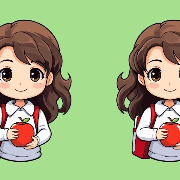 Can you find the 4 differences in these schoolgirl with apple images within 25 seconds? Try it now!